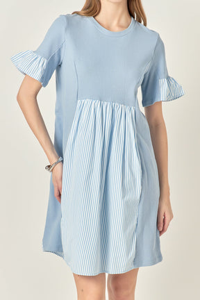 ENGLISH FACTORY - Knit Stripe Woven Mixed Dress - DRESSES available at Objectrare
