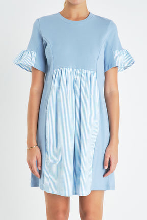 ENGLISH FACTORY - Knit Stripe Woven Mixed Dress - DRESSES available at Objectrare