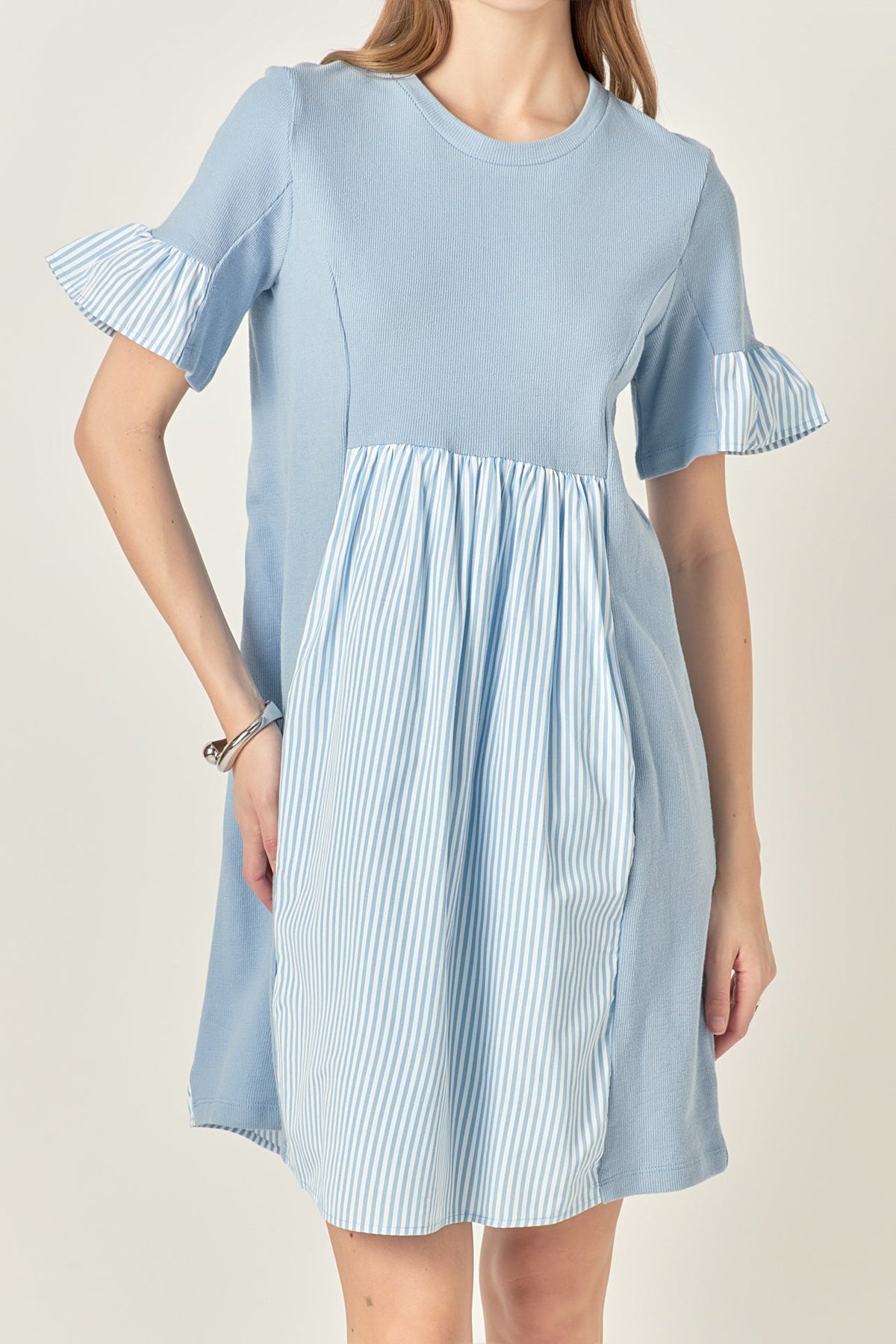 ENGLISH FACTORY - Knit Stripe Woven Mixed Dress - DRESSES available at Objectrare