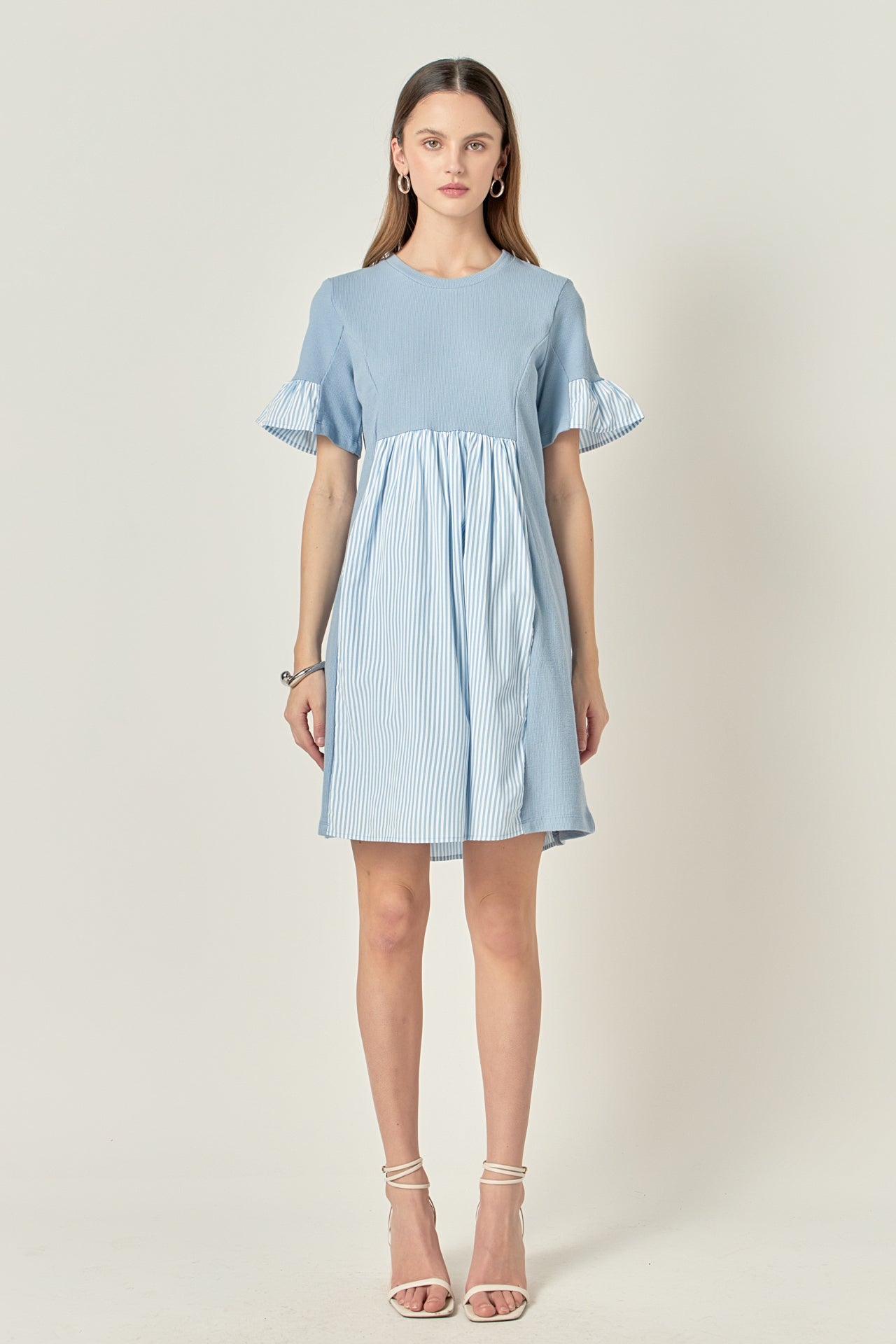 ENGLISH FACTORY - Knit Stripe Woven Mixed Dress - DRESSES available at Objectrare