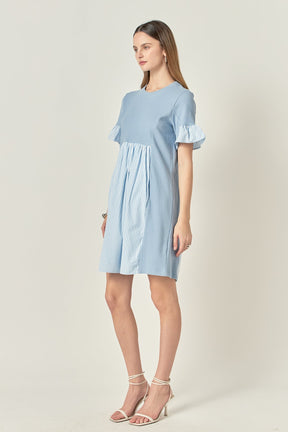 ENGLISH FACTORY - Knit Stripe Woven Mixed Dress - DRESSES available at Objectrare