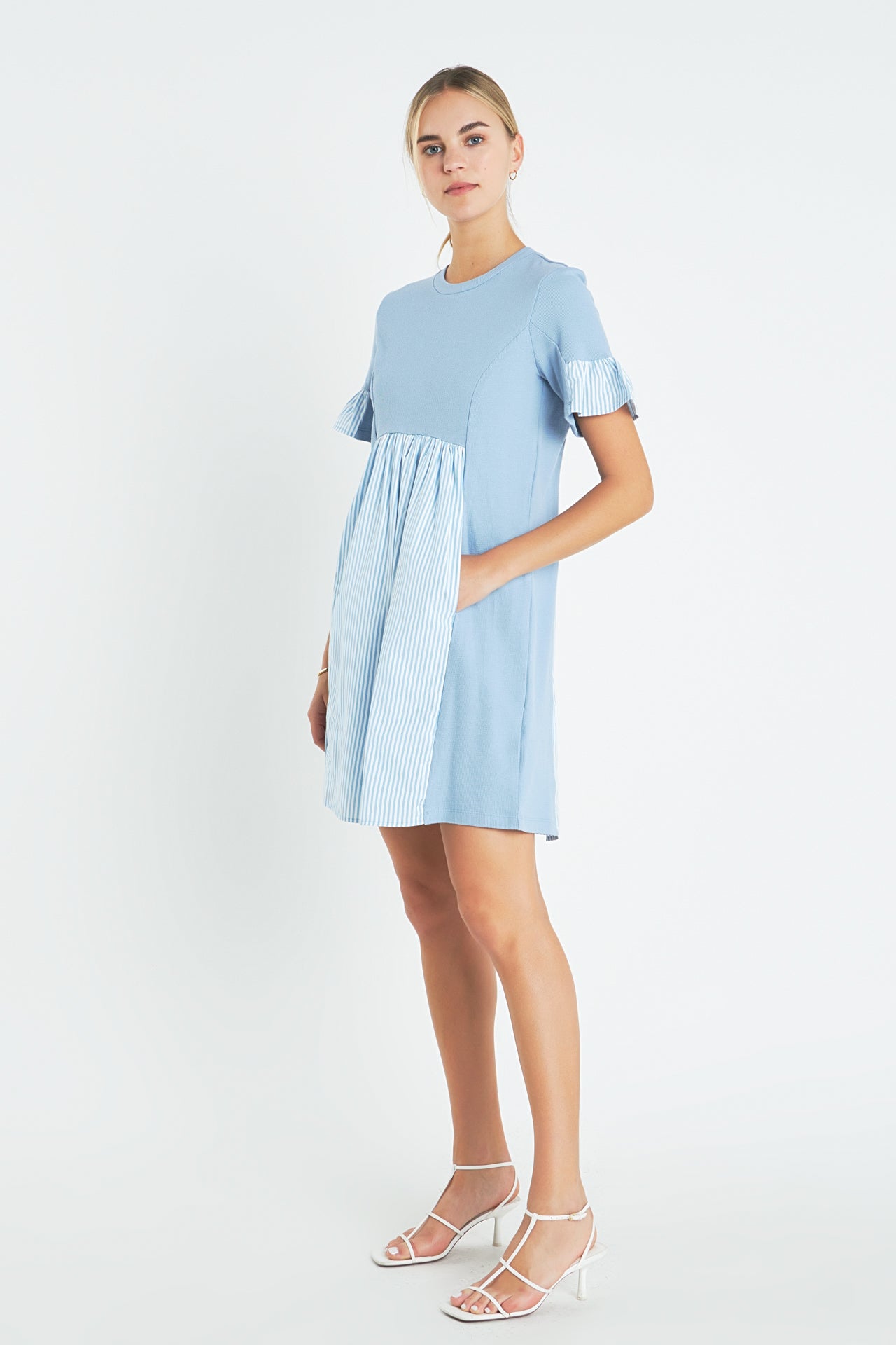 ENGLISH FACTORY - English Factory - Knit Stripe Woven Mixed Dress - DRESSES available at Objectrare