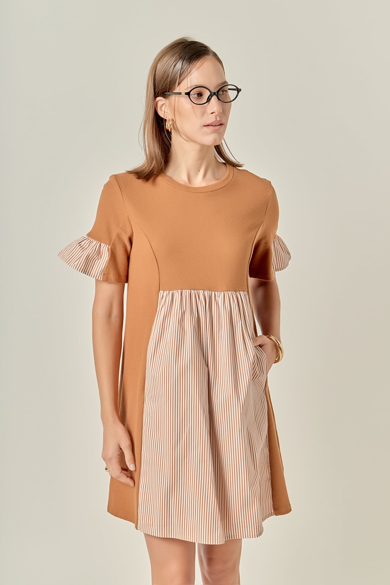 ENGLISH FACTORY - Knit Stripe Woven Mixed Dress - DRESSES available at Objectrare