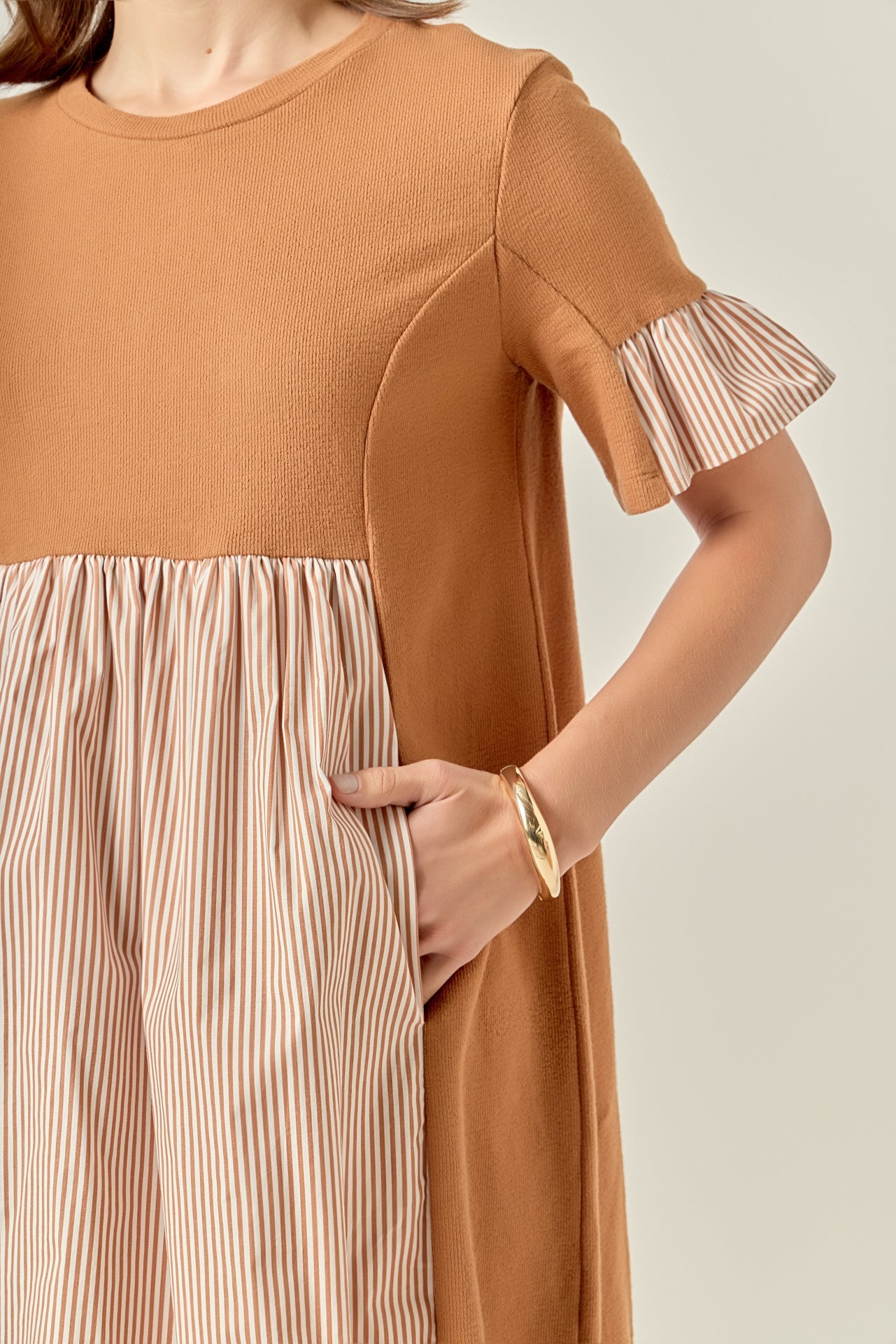 ENGLISH FACTORY - Knit Stripe Woven Mixed Dress - DRESSES available at Objectrare