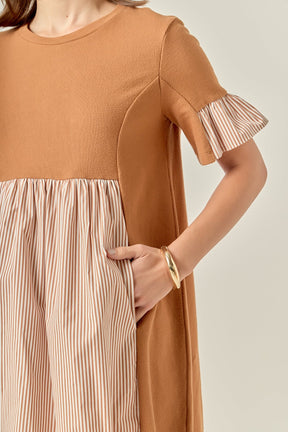 ENGLISH FACTORY - Knit Stripe Woven Mixed Dress - DRESSES available at Objectrare