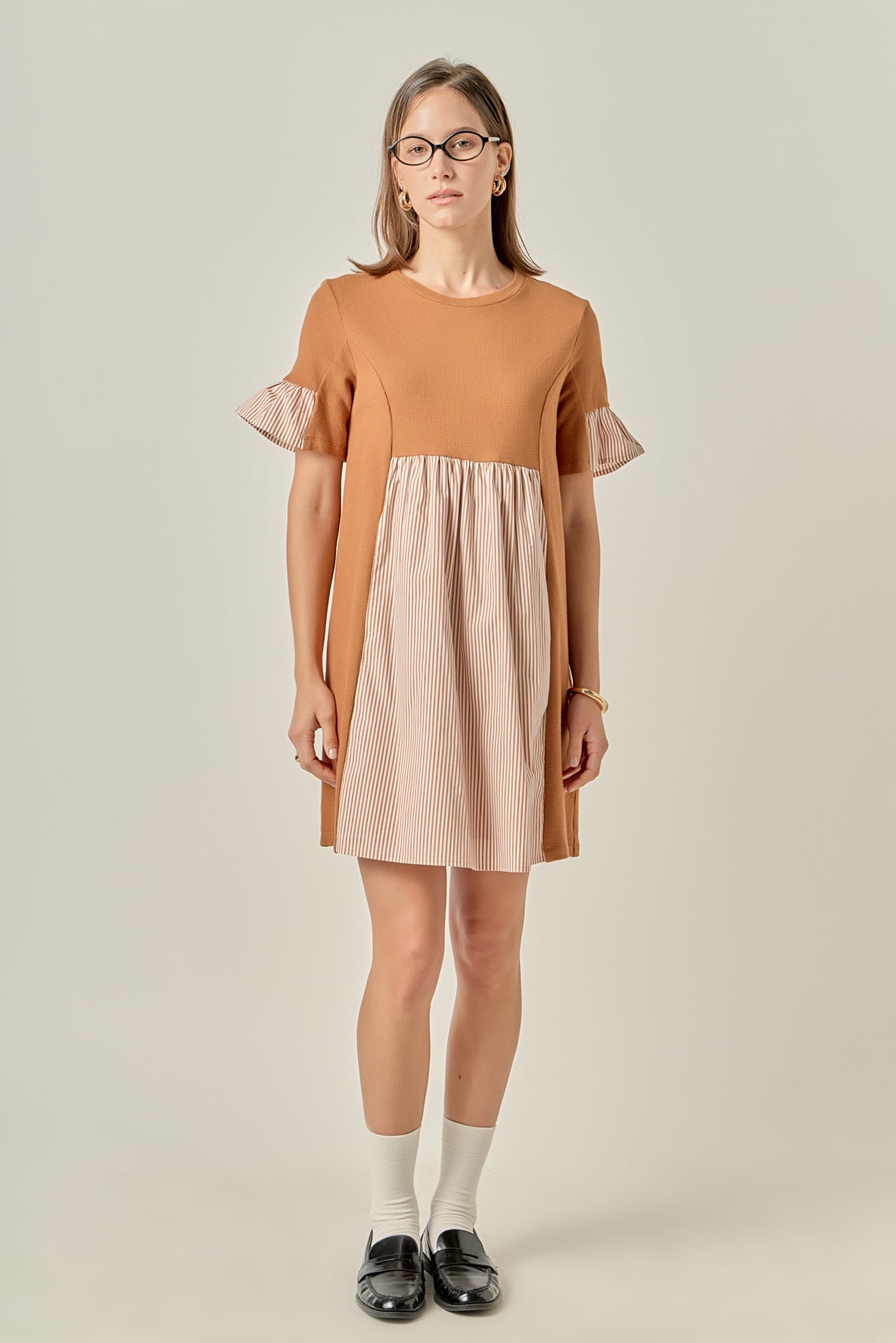 ENGLISH FACTORY - Knit Stripe Woven Mixed Dress - DRESSES available at Objectrare