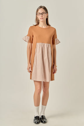 ENGLISH FACTORY - Knit Stripe Woven Mixed Dress - DRESSES available at Objectrare