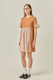 ENGLISH FACTORY - Knit Stripe Woven Mixed Dress - DRESSES available at Objectrare