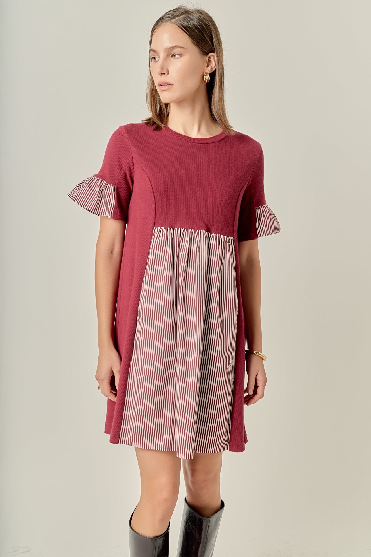 ENGLISH FACTORY - Knit Stripe Woven Mixed Dress - DRESSES available at Objectrare