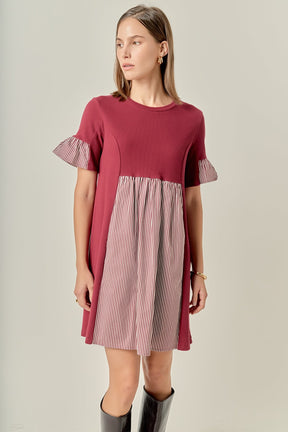 ENGLISH FACTORY - Knit Stripe Woven Mixed Dress - DRESSES available at Objectrare