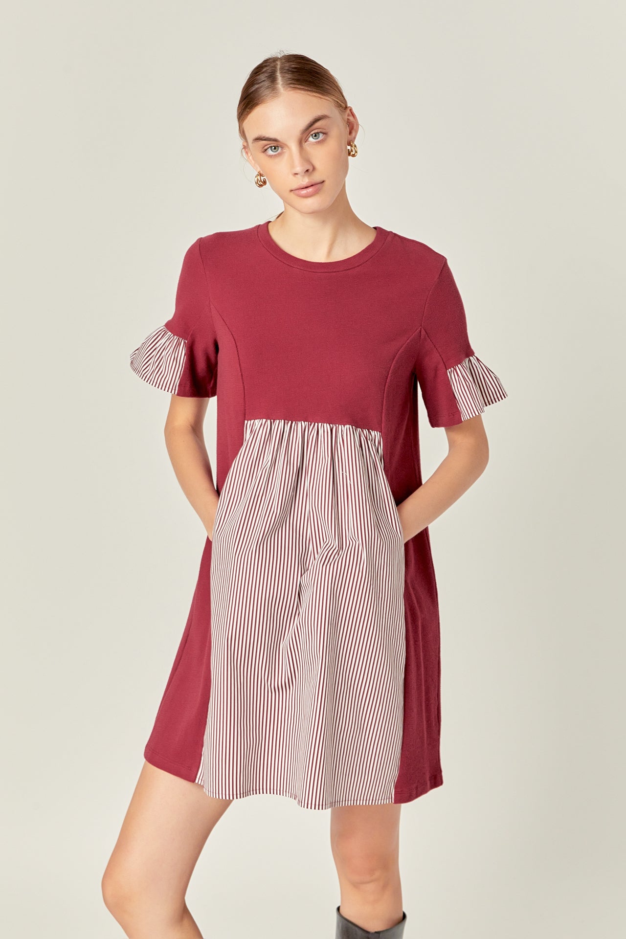 ENGLISH FACTORY - Knit Stripe Woven Mixed Dress - DRESSES available at Objectrare