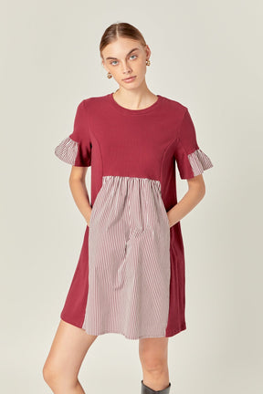 ENGLISH FACTORY - English Factory - Knit Stripe Woven Mixed Dress - DRESSES available at Objectrare