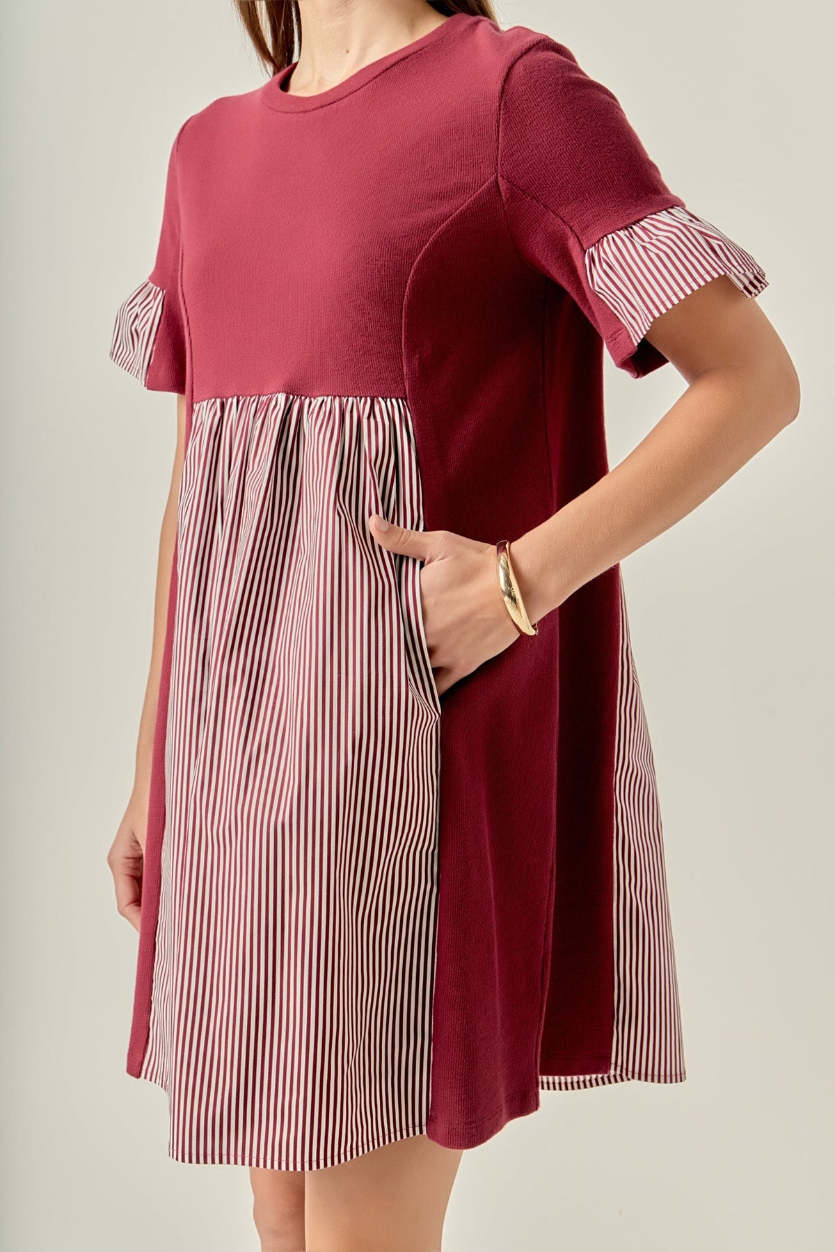 Knit Stripe Woven Mixed Dress