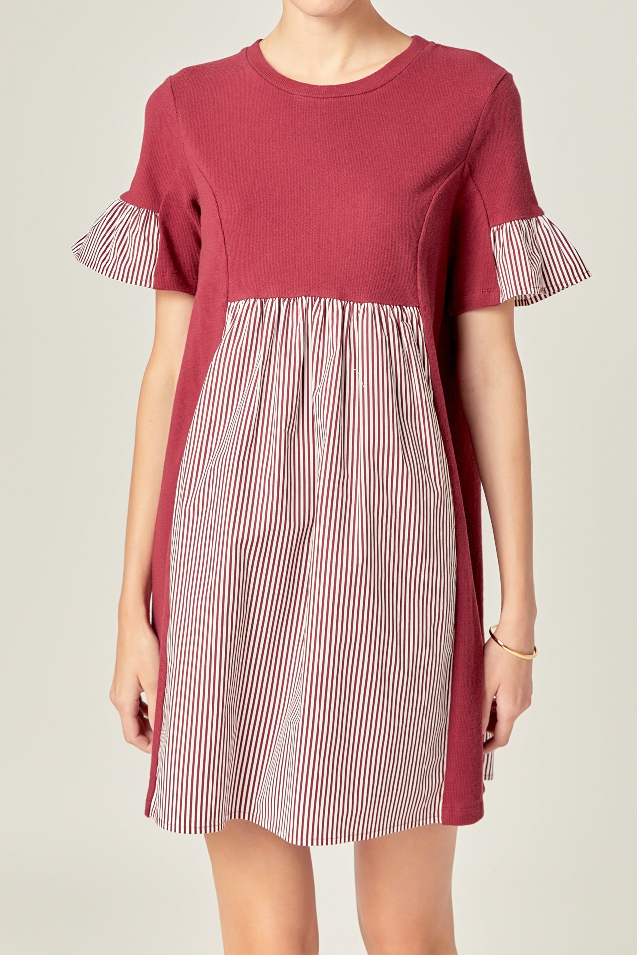 ENGLISH FACTORY - Knit Stripe Woven Mixed Dress - DRESSES available at Objectrare