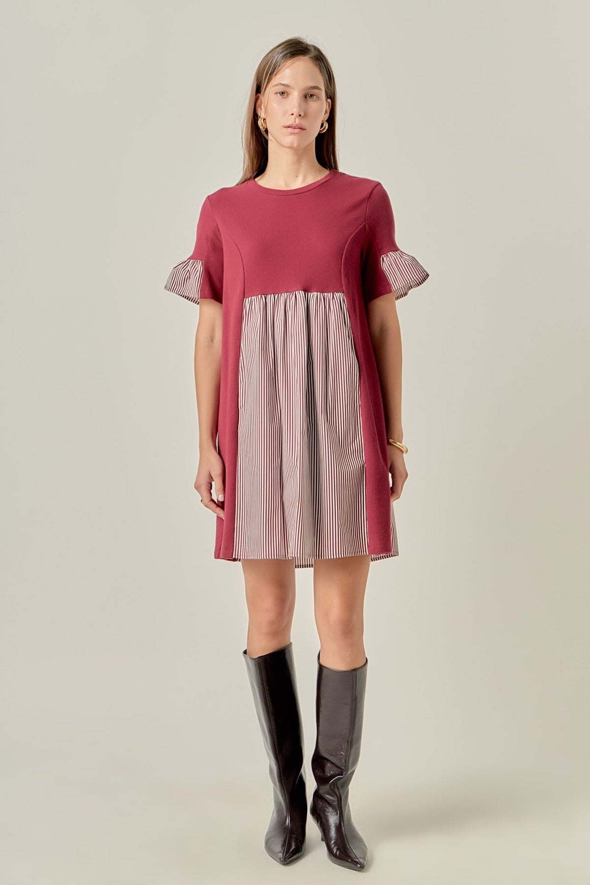 Knit Stripe Woven Mixed Dress