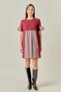 ENGLISH FACTORY - Knit Stripe Woven Mixed Dress - DRESSES available at Objectrare