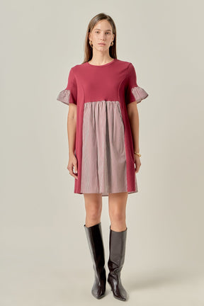 ENGLISH FACTORY - Knit Stripe Woven Mixed Dress - DRESSES available at Objectrare