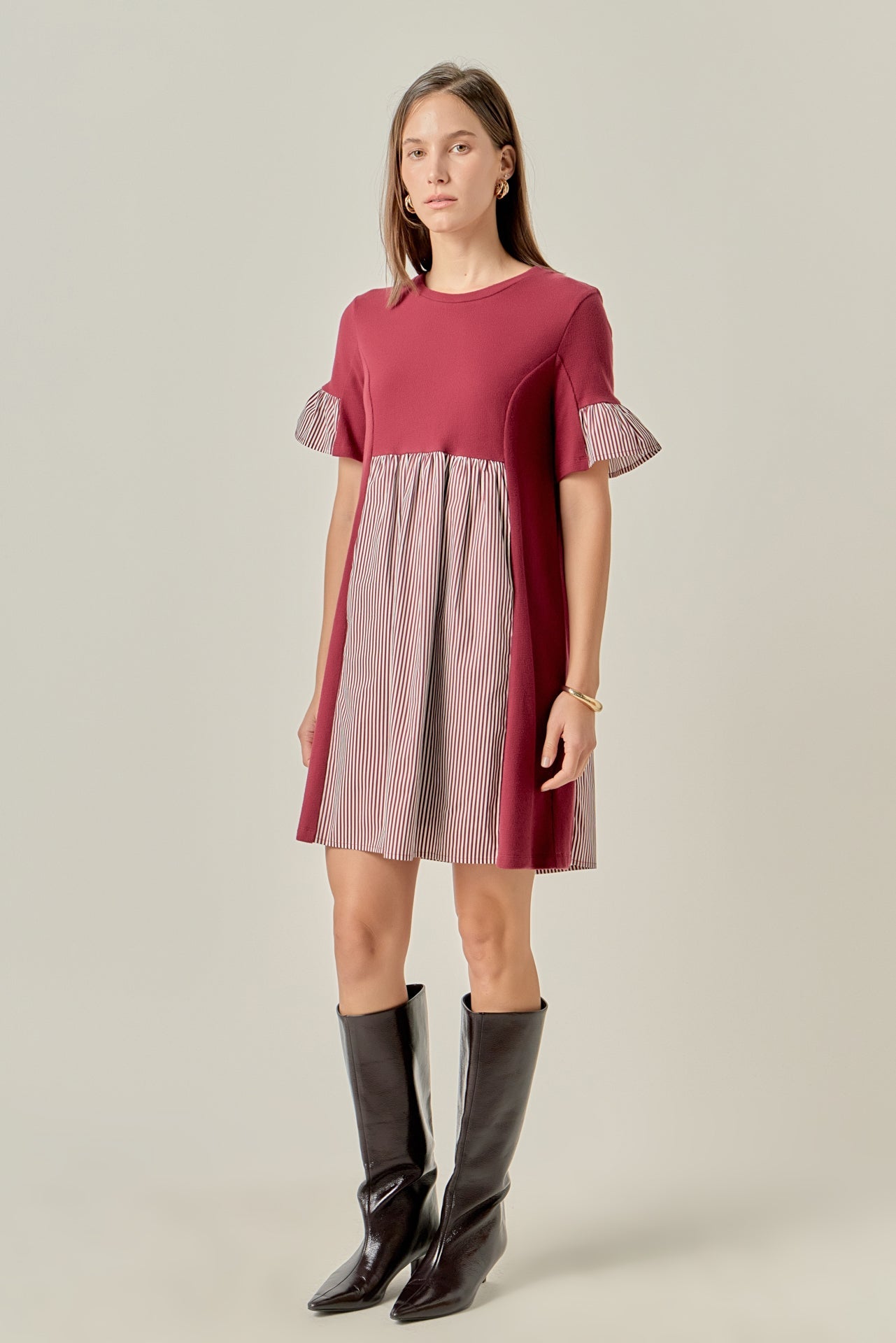 ENGLISH FACTORY - Knit Stripe Woven Mixed Dress - DRESSES available at Objectrare