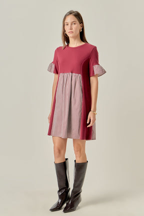 ENGLISH FACTORY - Knit Stripe Woven Mixed Dress - DRESSES available at Objectrare
