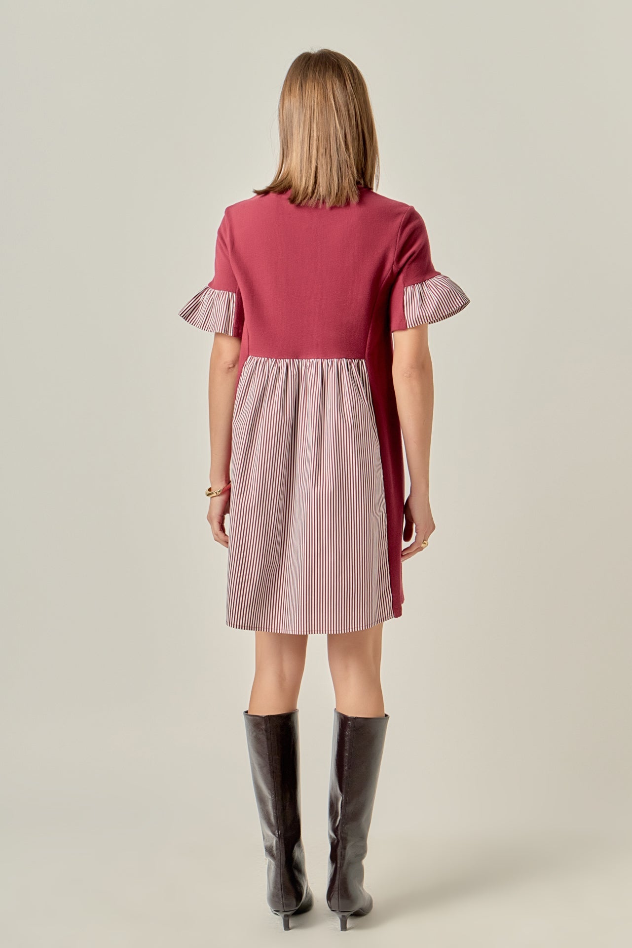 ENGLISH FACTORY - Knit Stripe Woven Mixed Dress - DRESSES available at Objectrare