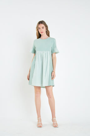 ENGLISH FACTORY - Knit Stripe Woven Mixed Dress - DRESSES available at Objectrare