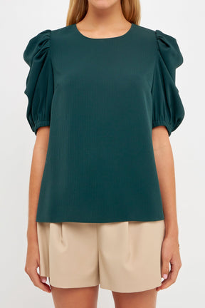 ENGLISH FACTORY - Pleated Puff Sleeve Top - TOPS available at Objectrare