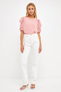 ENGLISH FACTORY - Ruched Puff Sleeve Top - TOPS available at Objectrare
