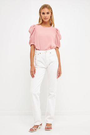 ENGLISH FACTORY - Ruched Puff Sleeve Top - TOPS available at Objectrare