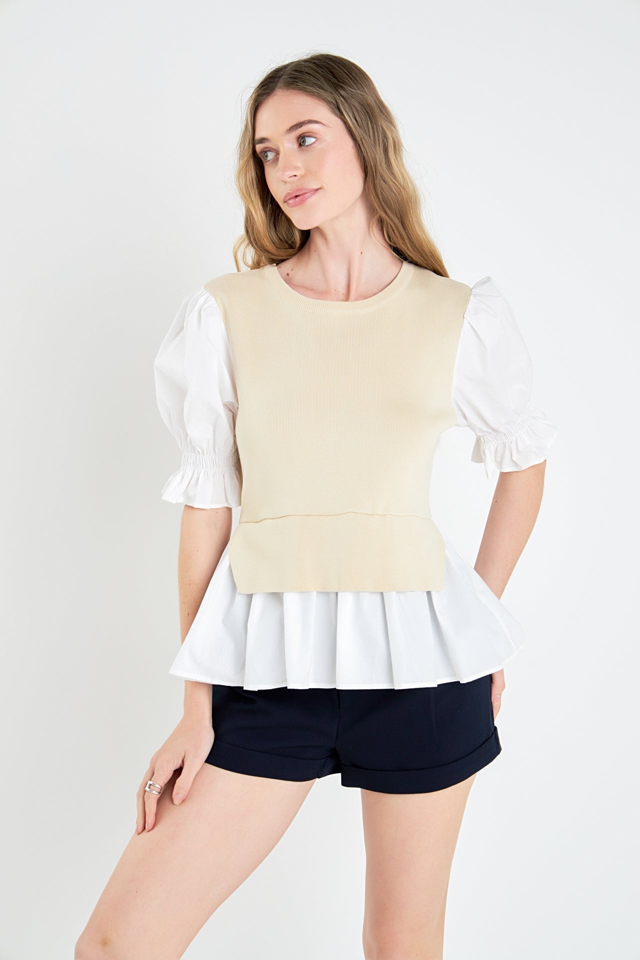 ENGLISH FACTORY - Sweater Poplin Mixed Top - SWEATERS & KNITS available at Objectrare