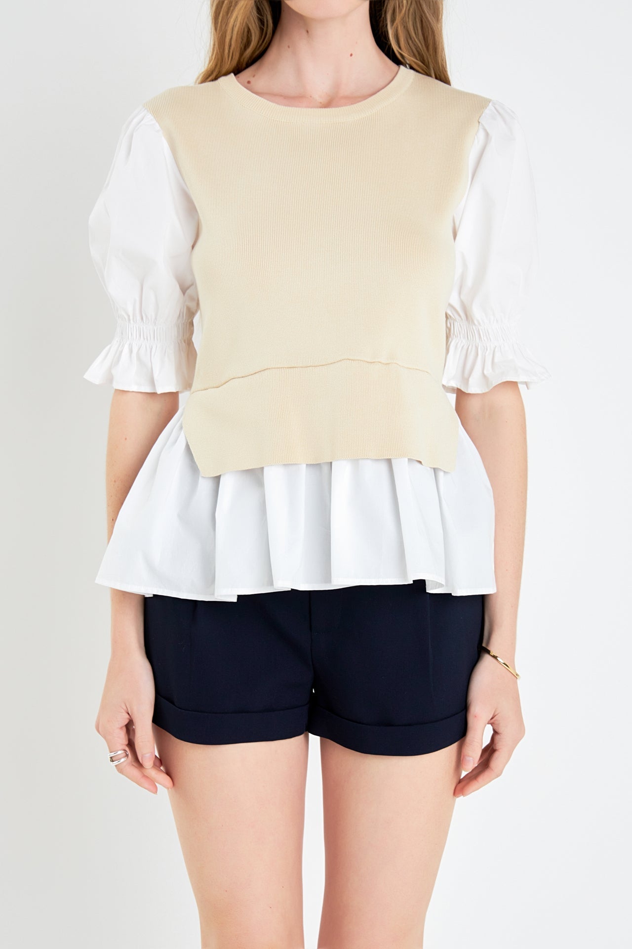 ENGLISH FACTORY - Sweater Poplin Mixed Top - SWEATERS & KNITS available at Objectrare