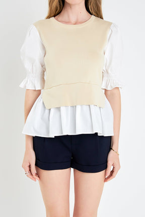 ENGLISH FACTORY - Sweater Poplin Mixed Top - SWEATERS & KNITS available at Objectrare