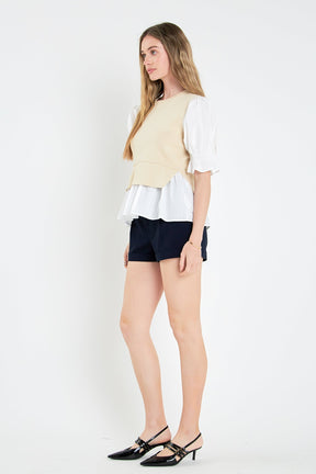 ENGLISH FACTORY - Sweater Poplin Mixed Top - SWEATERS & KNITS available at Objectrare