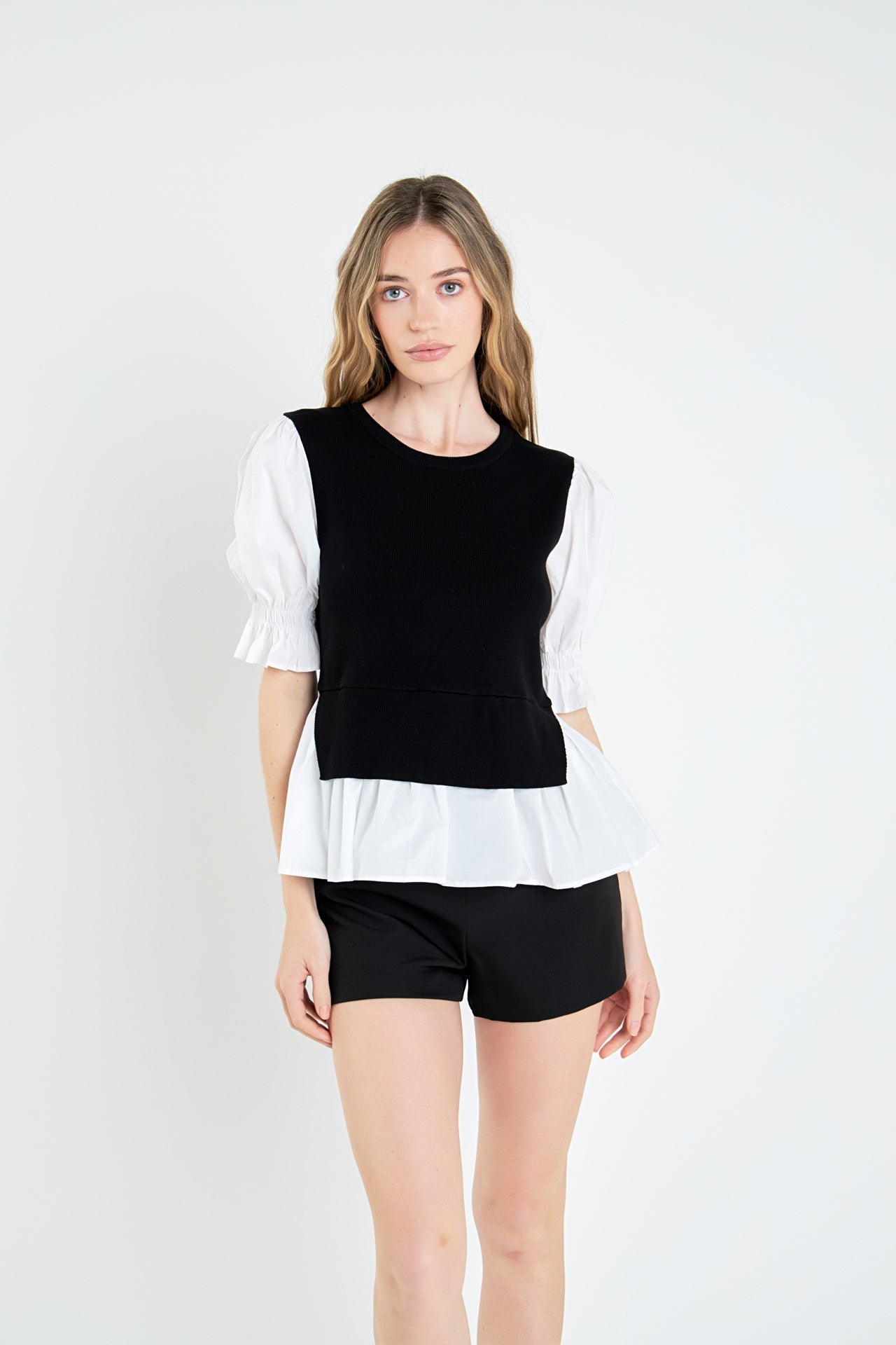 ENGLISH FACTORY - Sweater Poplin Mixed Top - SWEATERS & KNITS available at Objectrare