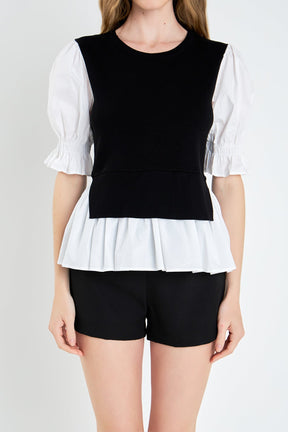 ENGLISH FACTORY - Sweater Poplin Mixed Top - SWEATERS & KNITS available at Objectrare