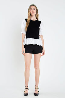 ENGLISH FACTORY - Sweater Poplin Mixed Top - SWEATERS & KNITS available at Objectrare