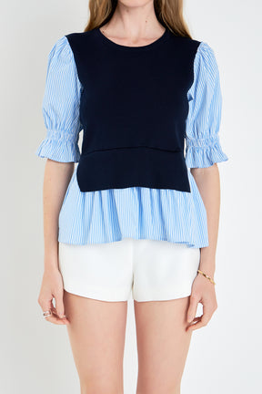 ENGLISH FACTORY - Sweater Poplin Mixed Top - SWEATERS & KNITS available at Objectrare