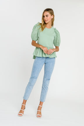 LA'VEN - Eyelet Combo Peplum Top - TOPS available at Objectrare