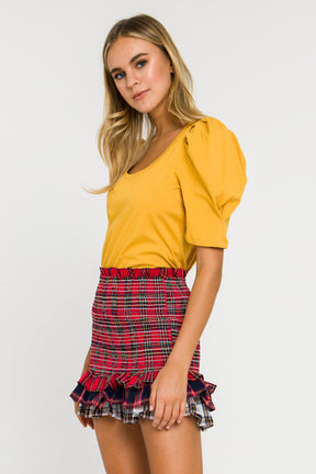 Pleated Puff Sleeve Top