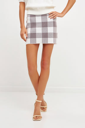 ENGLISH FACTORY - Multi Gingham Knit Mini Skirt - SKIRTS available at Objectrare