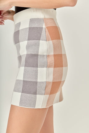 ENGLISH FACTORY - Multi Gingham Knit Mini Skirt - SKIRTS available at Objectrare