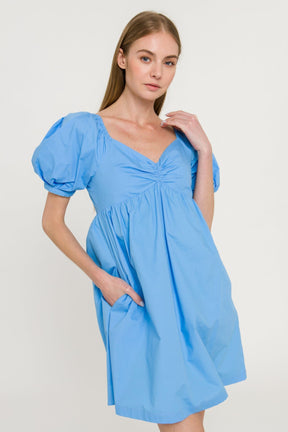 ENGLISH FACTORY - English Factory - Puff Sleeve V-Neck Babydoll Dress - DRESSES available at Objectrare