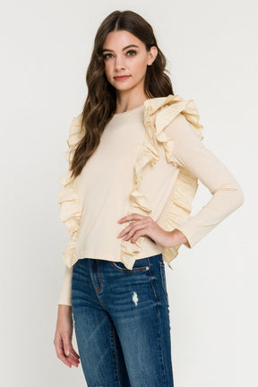 ENGLISH FACTORY - Poplin Ruffle Detail T-shirt - TOPS available at Objectrare