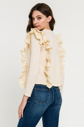 ENGLISH FACTORY - Poplin Ruffle Detail T-shirt - TOPS available at Objectrare
