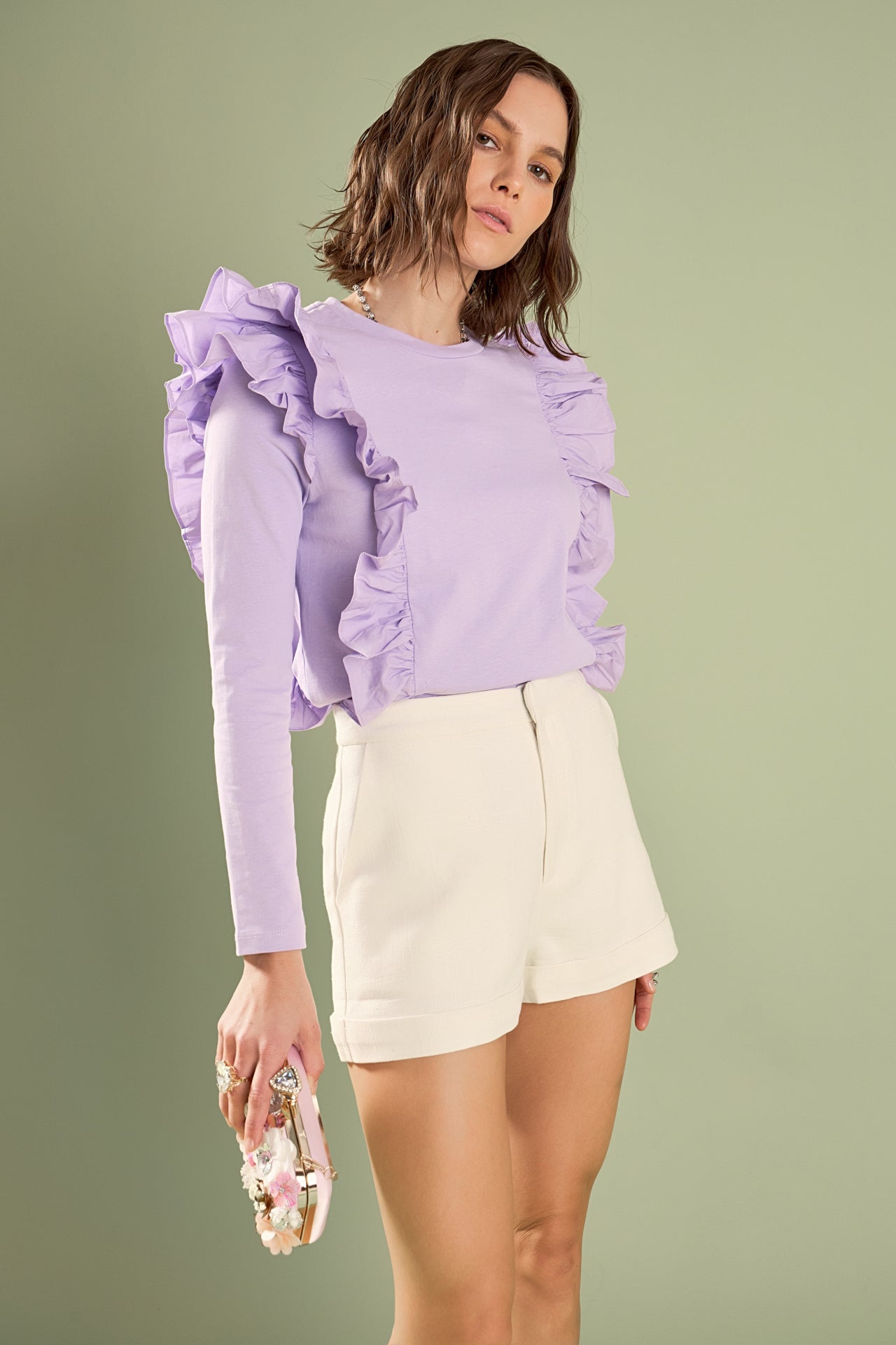 ENGLISH FACTORY - Poplin Ruffle Detail T-shirt - TOPS available at Objectrare
