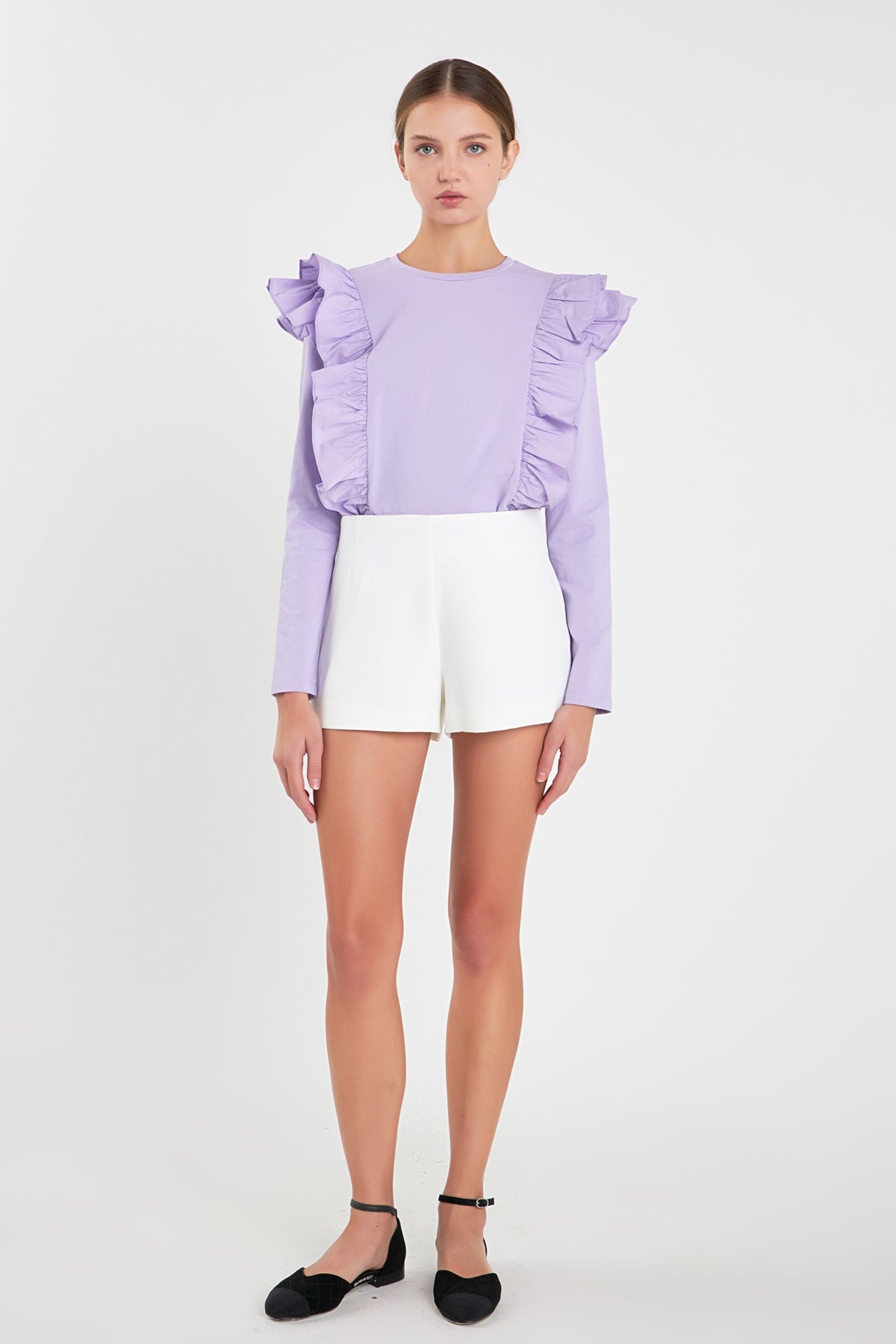ENGLISH FACTORY - Poplin Ruffle Detail T-shirt - TOPS available at Objectrare