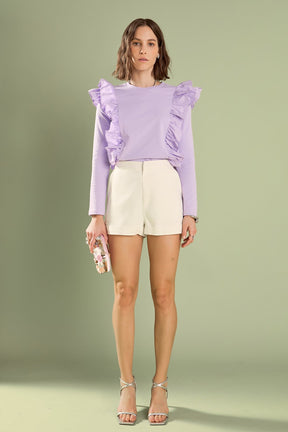 ENGLISH FACTORY - Poplin Ruffle Detail T-shirt - TOPS available at Objectrare