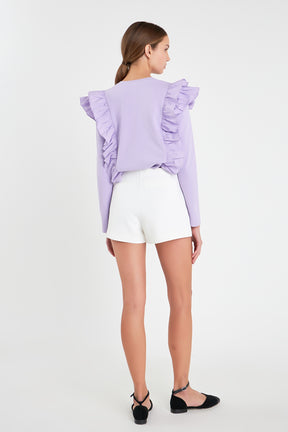 ENGLISH FACTORY - Poplin Ruffle Detail T-shirt - TOPS available at Objectrare