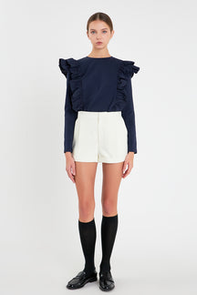 ENGLISH FACTORY - Poplin Ruffle Detail T-shirt - TOPS available at Objectrare