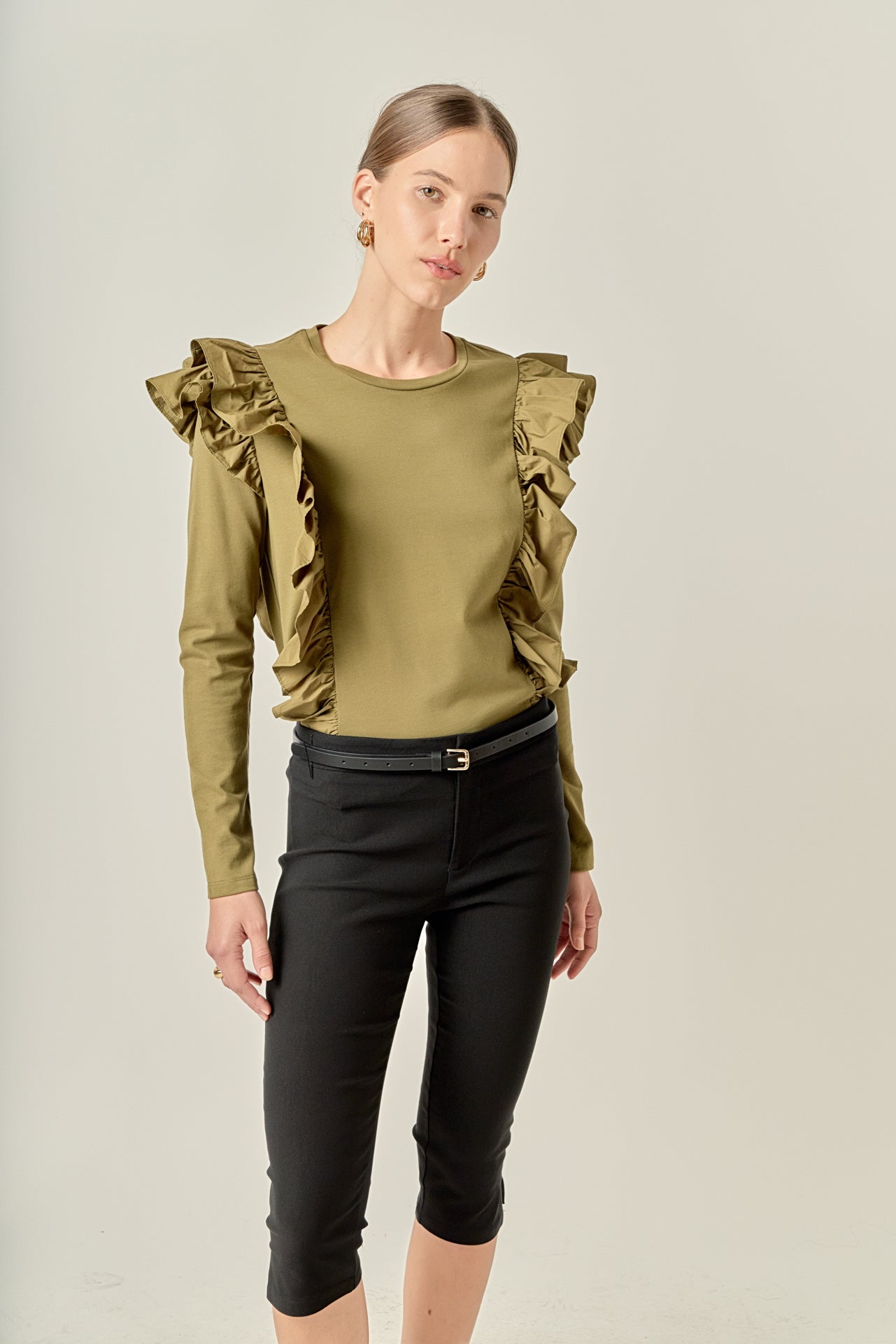 ENGLISH FACTORY - Poplin Ruffle Detail T-shirt - TOPS available at Objectrare