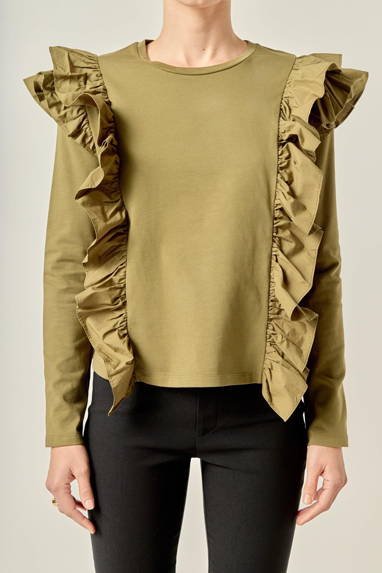 ENGLISH FACTORY - Poplin Ruffle Detail T-shirt - TOPS available at Objectrare